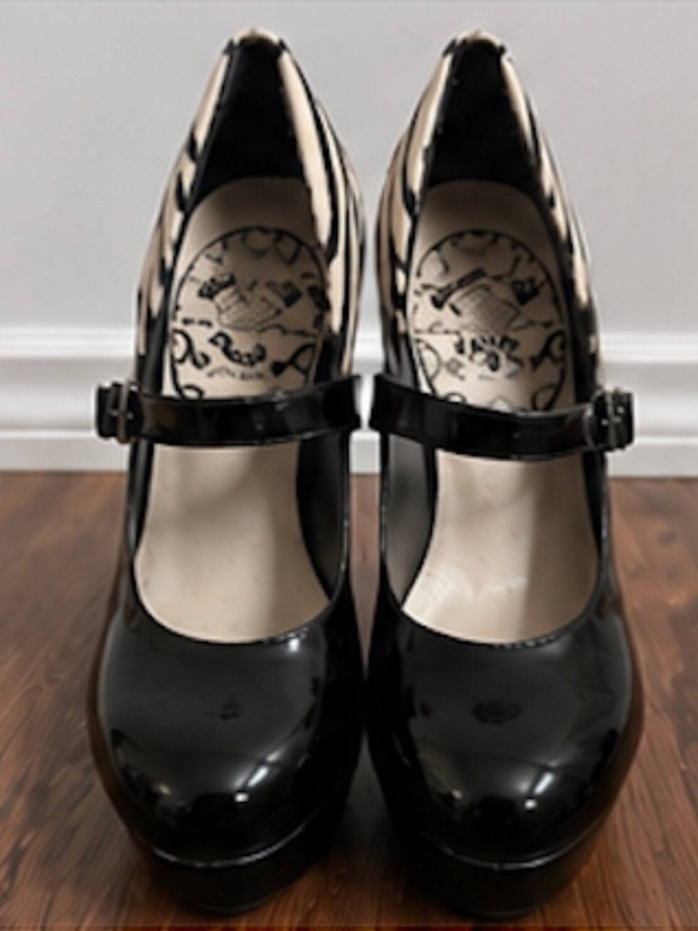 Fornarina Zebra Print Heels Mary Jane Platform Pumps Black Patent EU 36